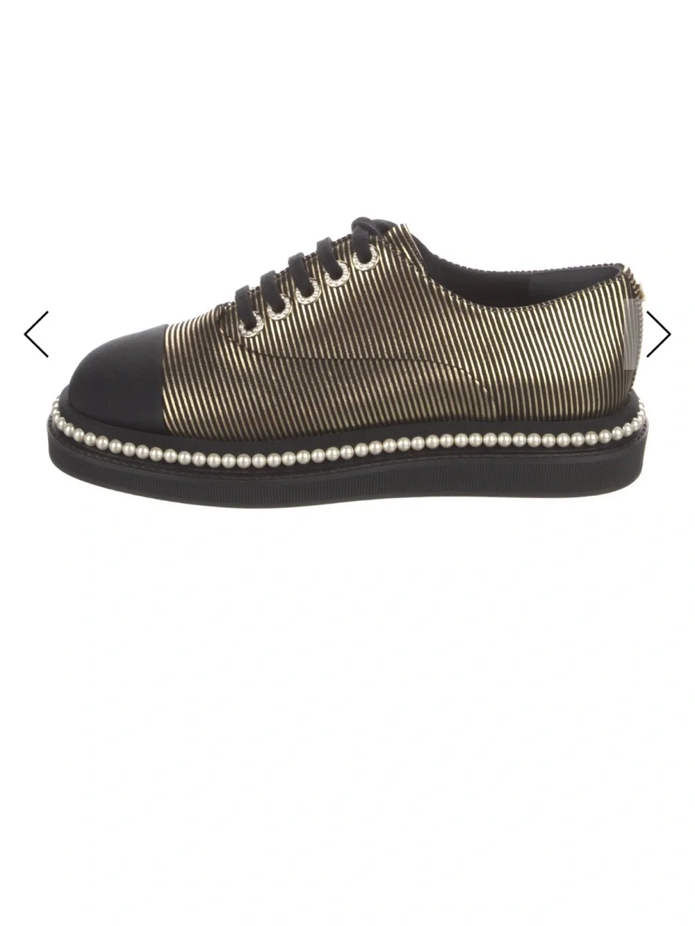 CHANEL Black & Gold Pearl-Trim Women's Lace-Up Sneaker